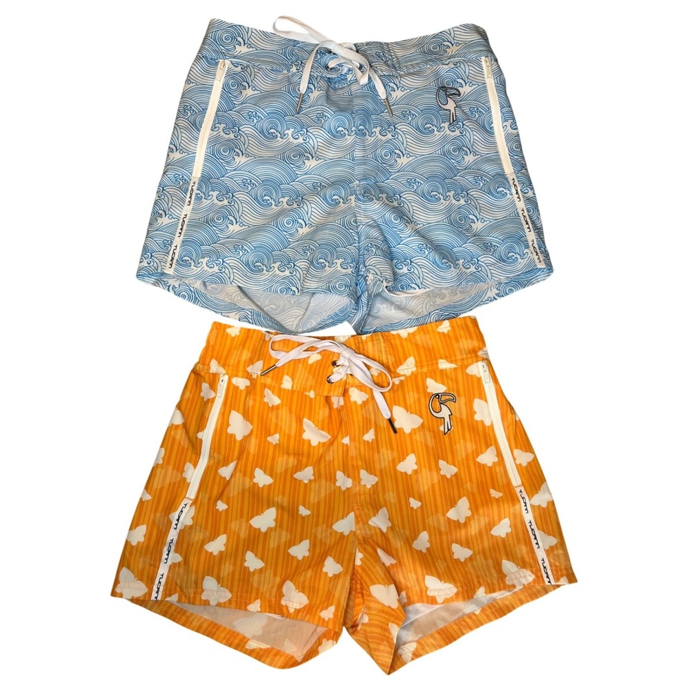 Tucann Mens Bundle Blue Wave & Orange Butterfly Swim Trunks Size Medium 3"